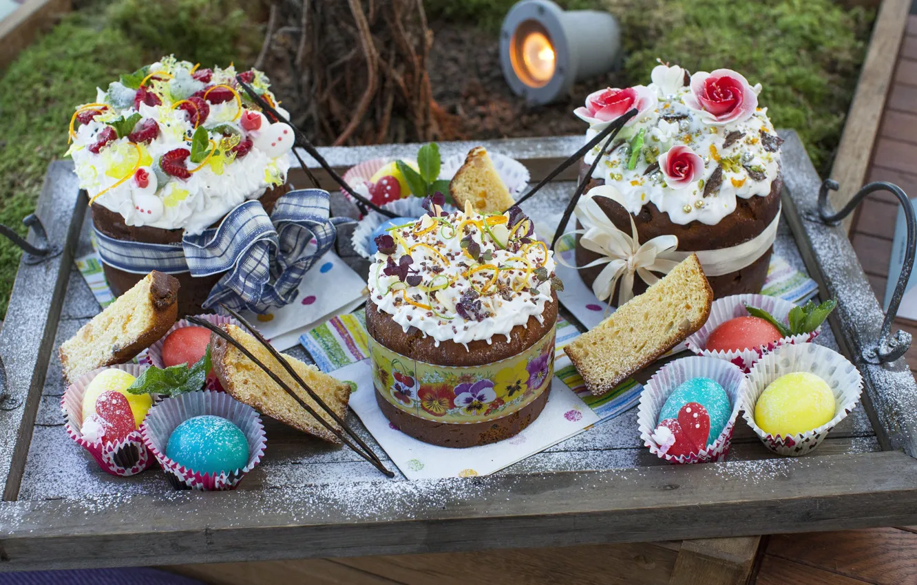 Photo wallpaper Easter, cream, cake, decor, eggs