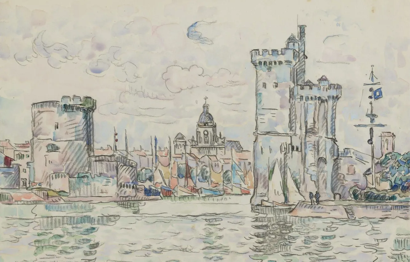 Photo wallpaper figure, watercolor, La Rochelle, Paul Signac, Paul Signac