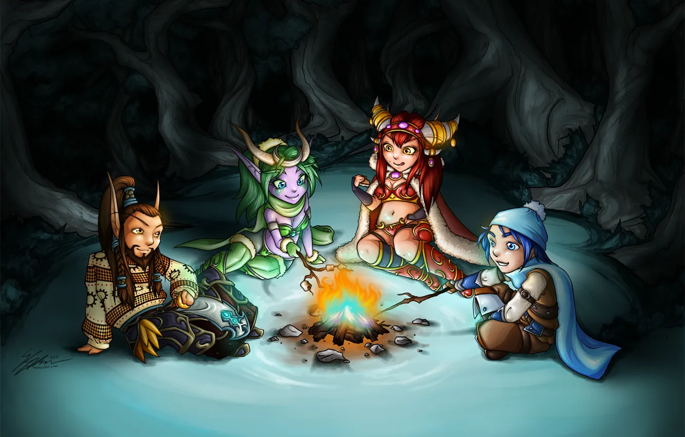 Photo wallpaper Christmas, World of Warcraft, wow, fan art, Dragons Aspects, Kalecgos, Nozdormu, Alexstrasza