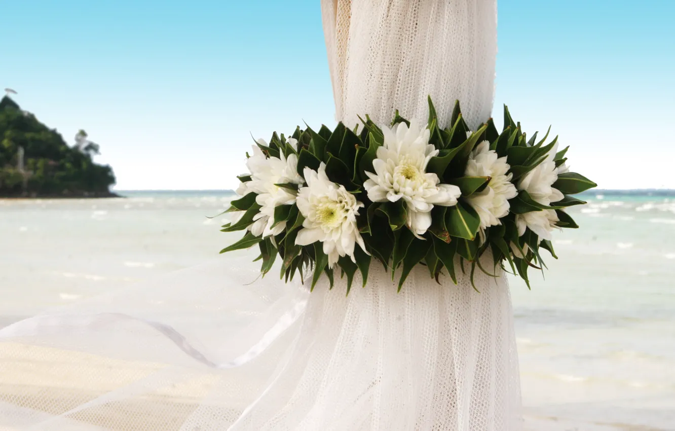 Photo wallpaper flowers, the ocean, shore, curtain, wedding, event
