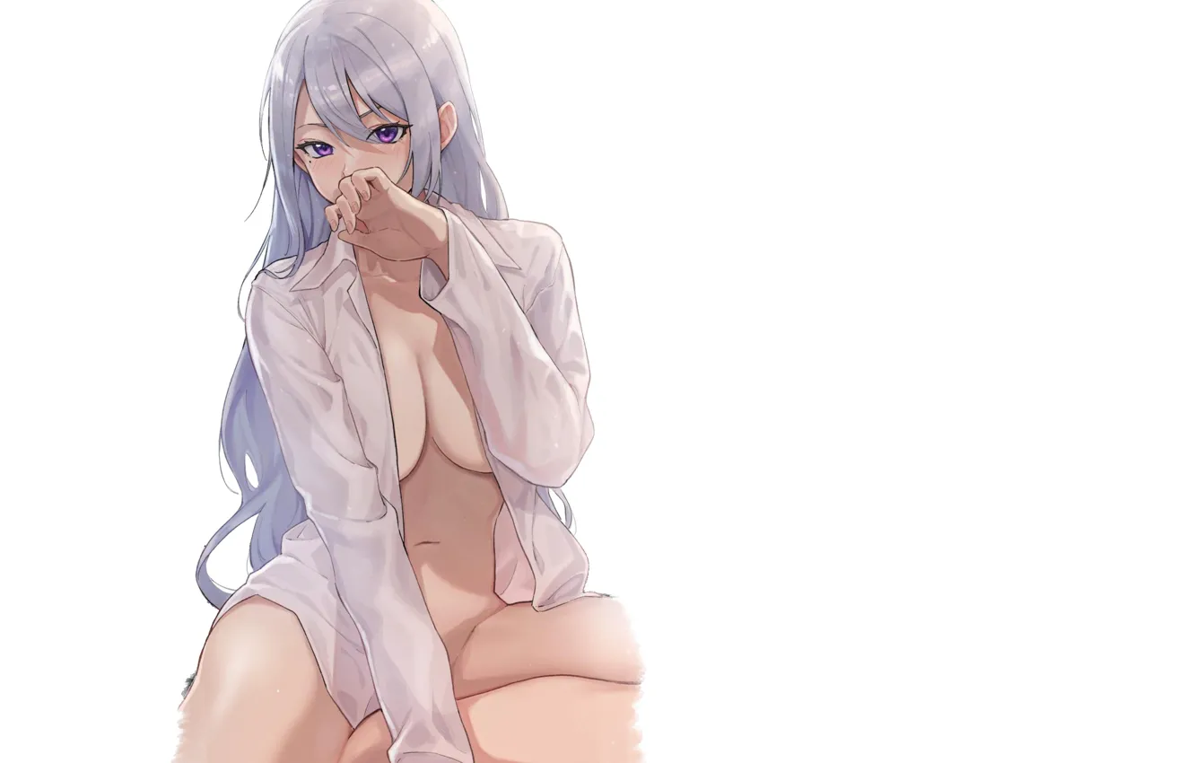 Photo wallpaper girl, sexy, Enterprise, boobs, anime, purple eyes, pretty, babe