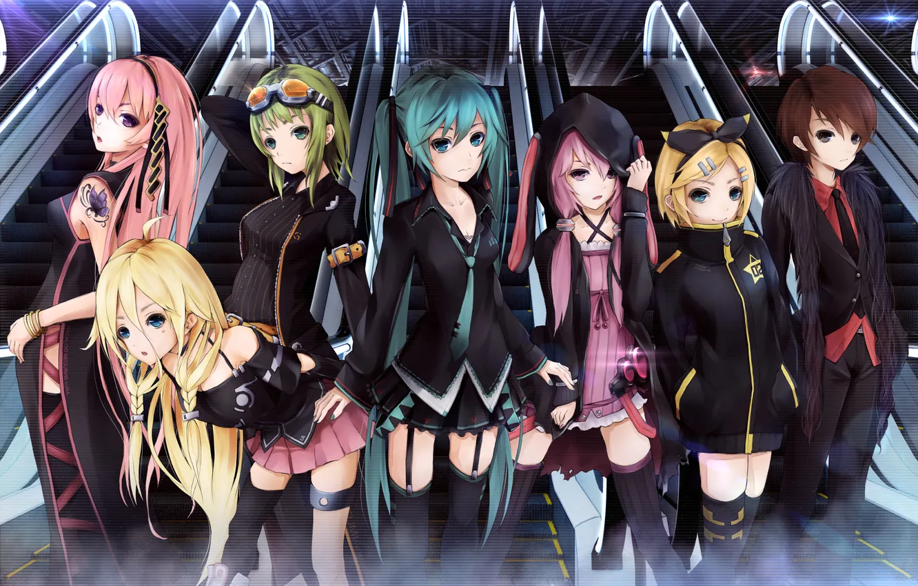 Photo wallpaper look, girl, smile, surprise, vocaloid, hatsune miku, megurine luka, kagamine rin