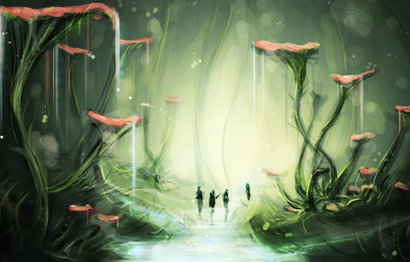 Photo wallpaper water, stream, fiction, plant, thicket, art, traveler