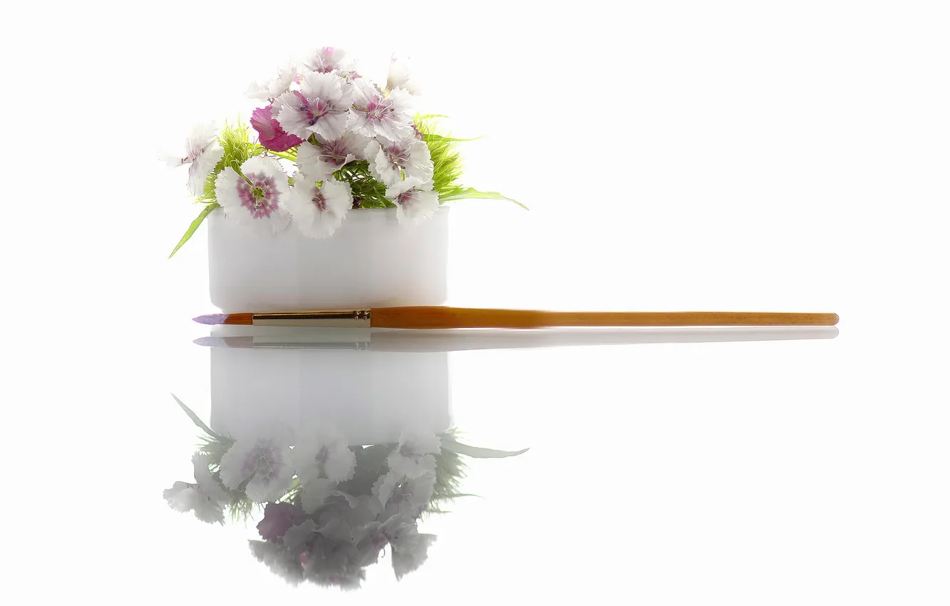 Photo wallpaper flowers, reflection, brush