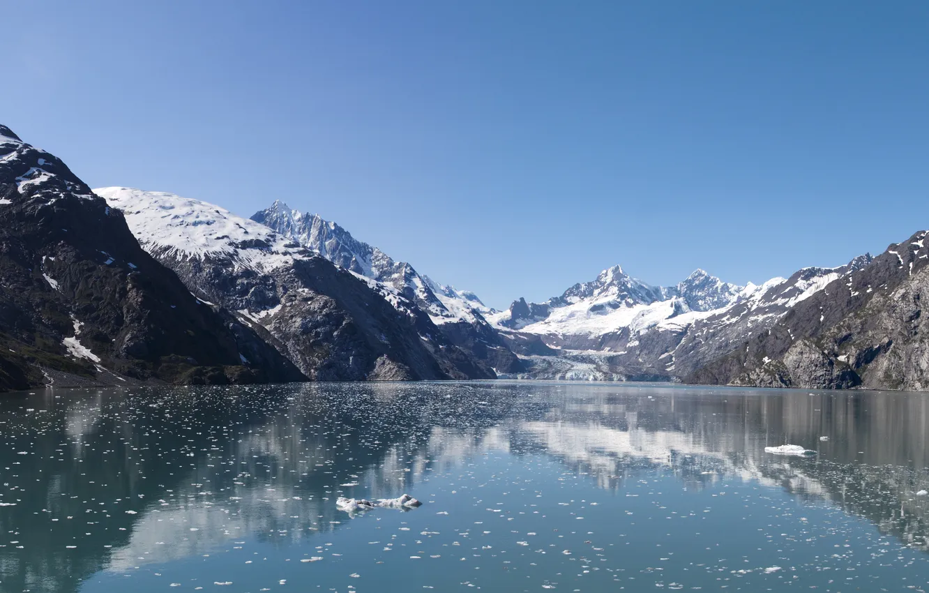 Photo wallpaper ice, winter, the sky, water, snow, landscape, mountains, nature