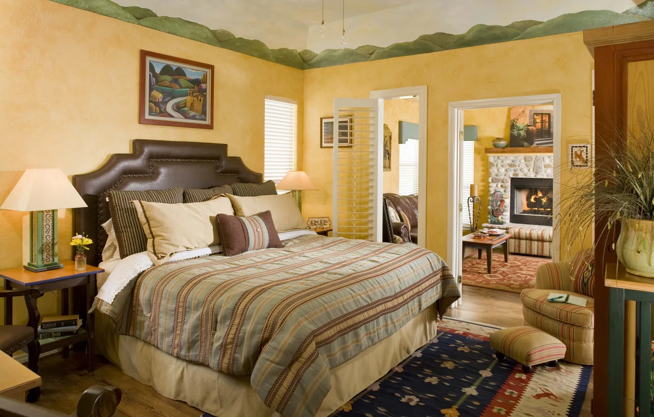 Photo wallpaper comfort, room, carpet, picture, pillow, bed, lamp, table