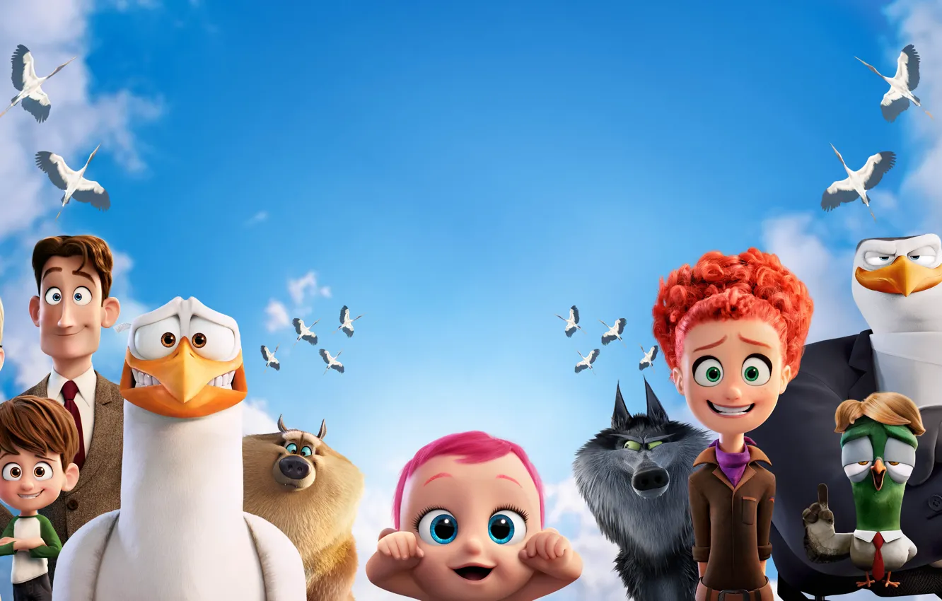 Photo wallpaper fantasy, Jennifer Aniston, animals, girls, birds, man, boy, Family