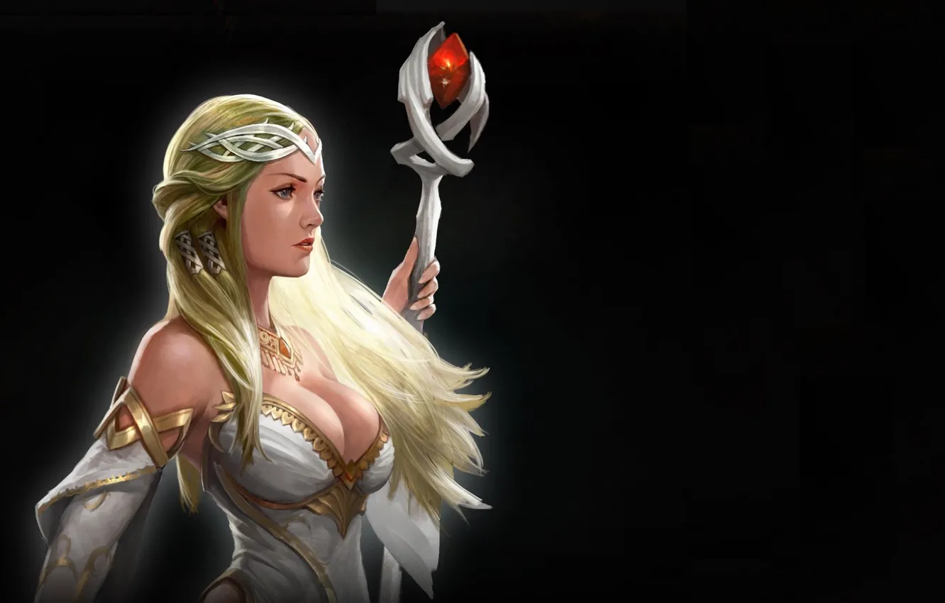 Photo wallpaper girl, decoration, background, dress, art, profile, staff, fantasy