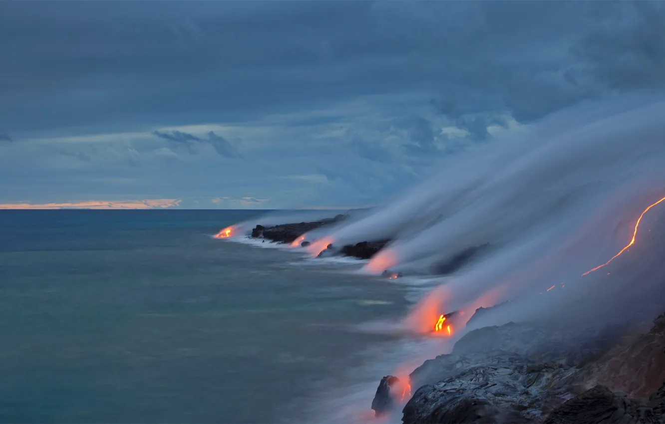 Photo wallpaper sea, the eruption, Hawaii, lava, USA