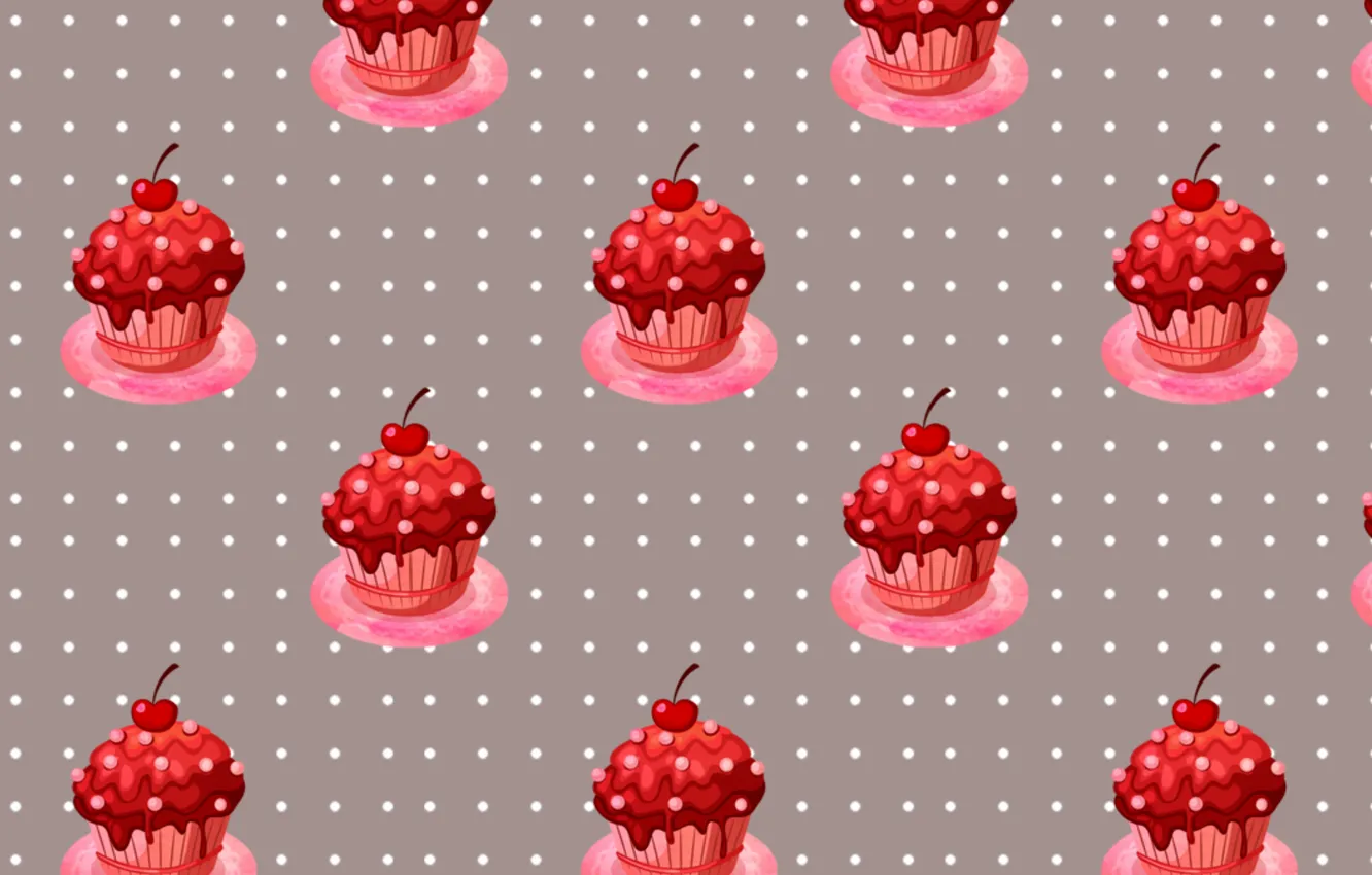 Photo wallpaper cream, cherry, sweet, berries, cupcake, cherry