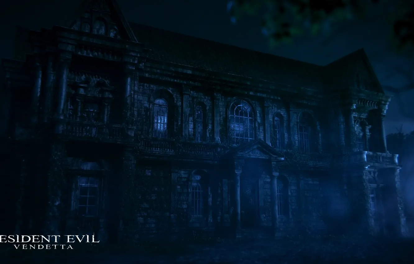 Photo wallpaper dark, wallpaper, forest, resident evil, night, manor, manor house, scary house