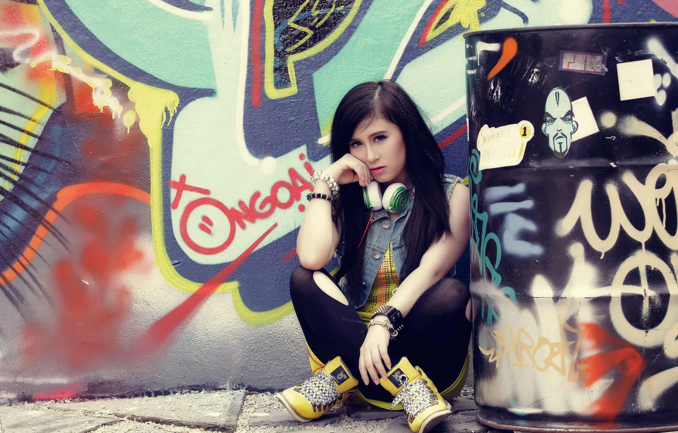 Photo wallpaper girl, background, Asian