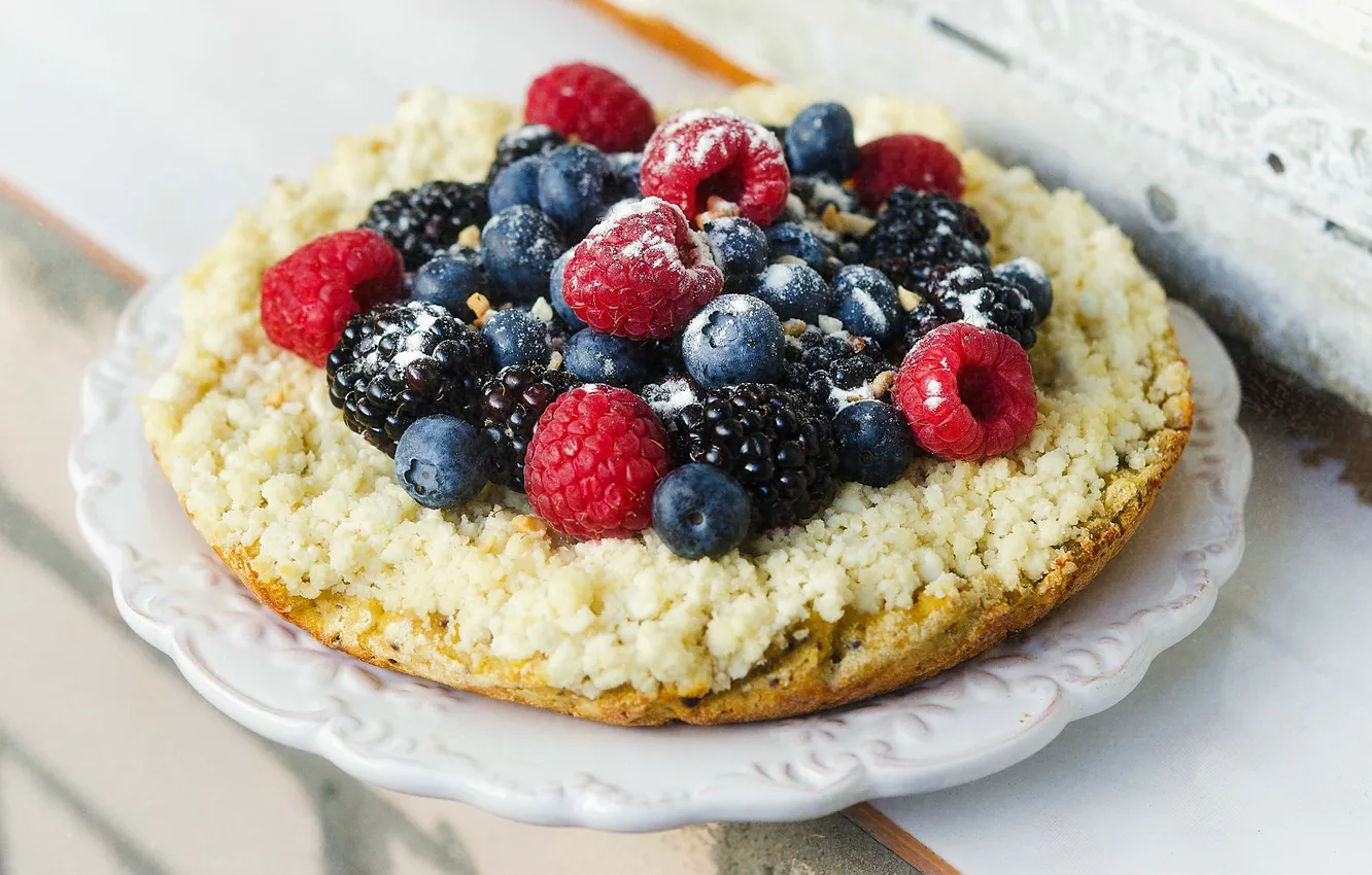 Photo wallpaper berries, raspberry, blueberries, pie, BlackBerry, tart