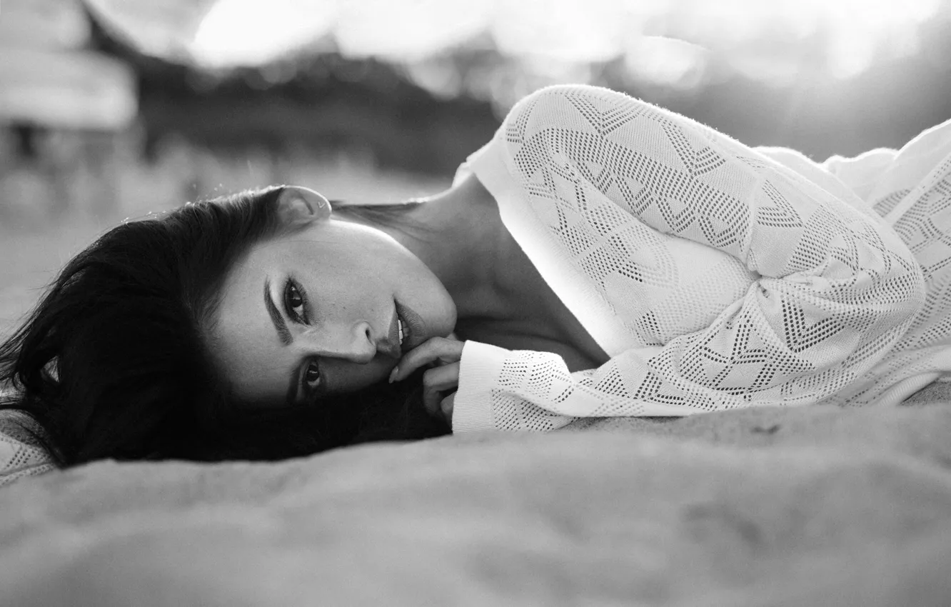 Photo wallpaper black & white, girl, photo, photographer, monochrome, model, lips, brunette