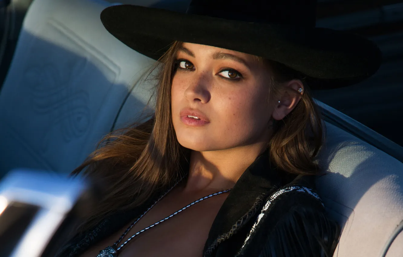 Photo wallpaper auto, girl, model, hat, beauty, chelsie aryn