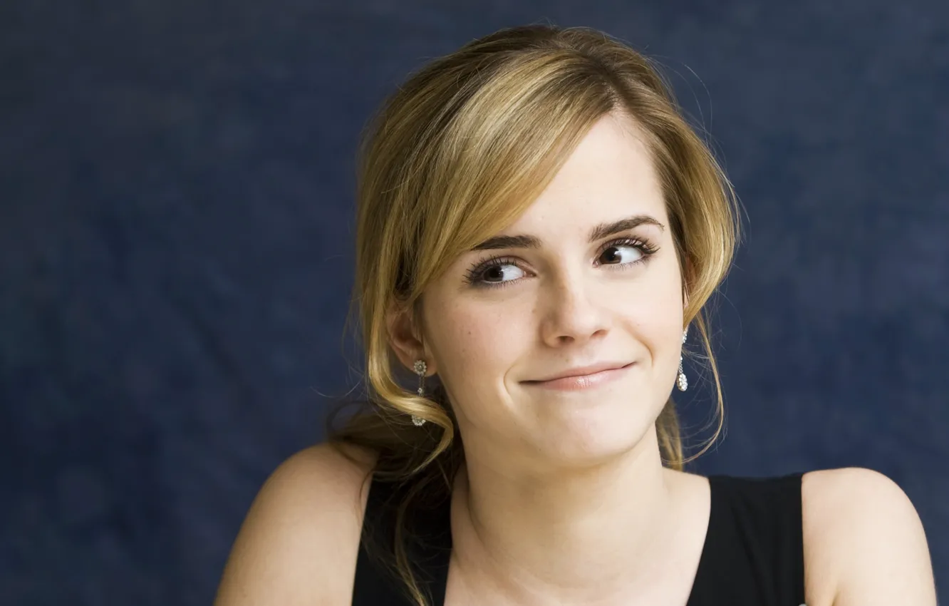 Photo wallpaper look, smile, actress, beauty, beautiful, Emma Watson, Emma Watson, blue background