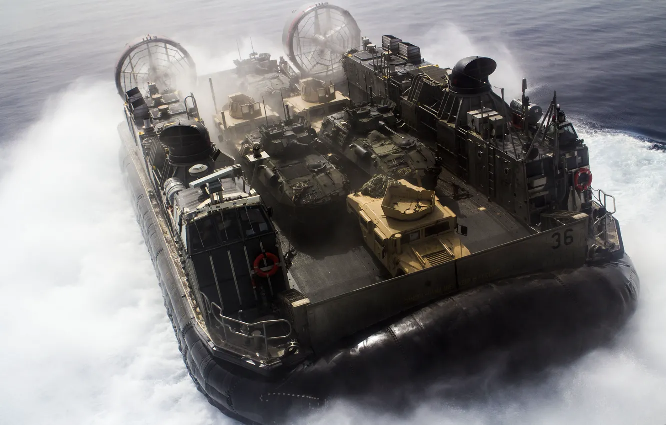 Photo wallpaper sea, squirt, ship, pillow, air, armored car, hovercraft