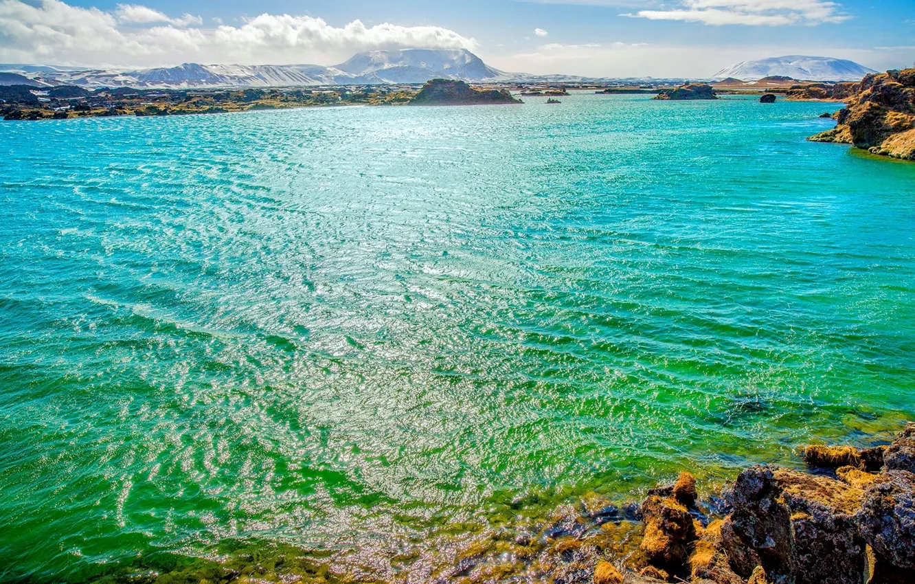 Photo wallpaper mountains, lake, Iceland, mountains, view, morning, Iceland, Reykjavik