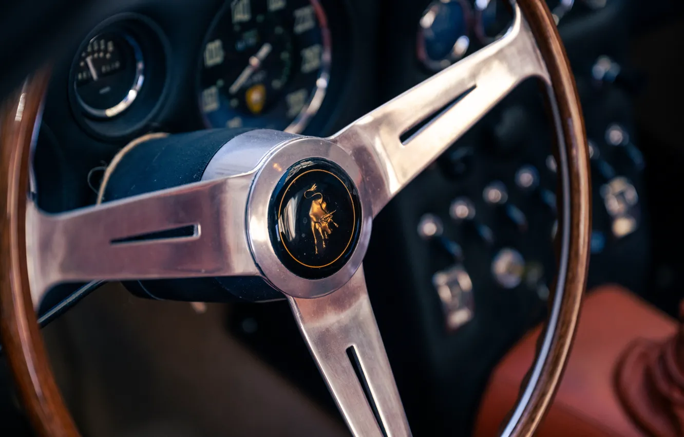 Photo wallpaper Lamborghini, logo, 1965, 350 GT, steering wheel, Lamborghini 350 GT