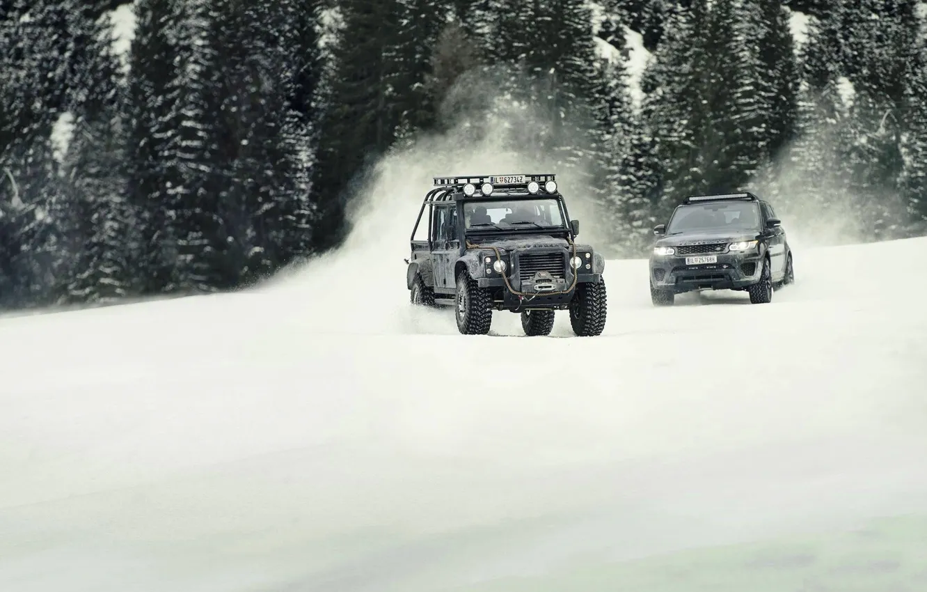 Photo wallpaper car, ice, Land Rover, cars, race, speed, snown