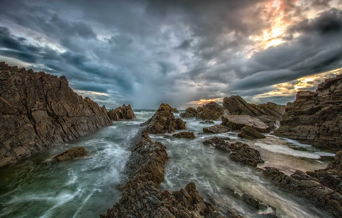 Photo wallpaper sea, stones, shore, stone ridge