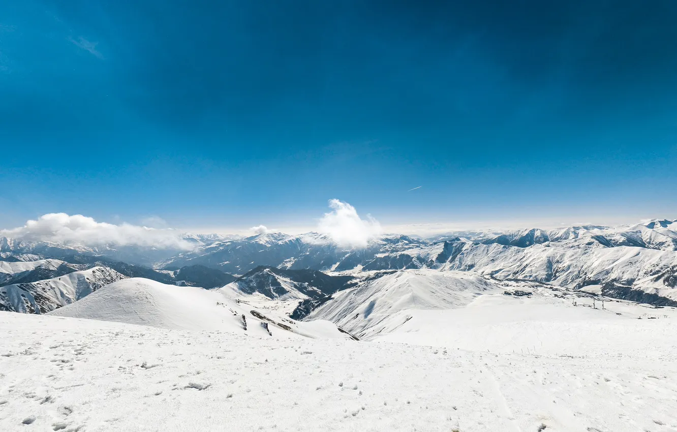 Photo wallpaper winter, the sky, clouds, snow, landscape, mountains, nature, rocks