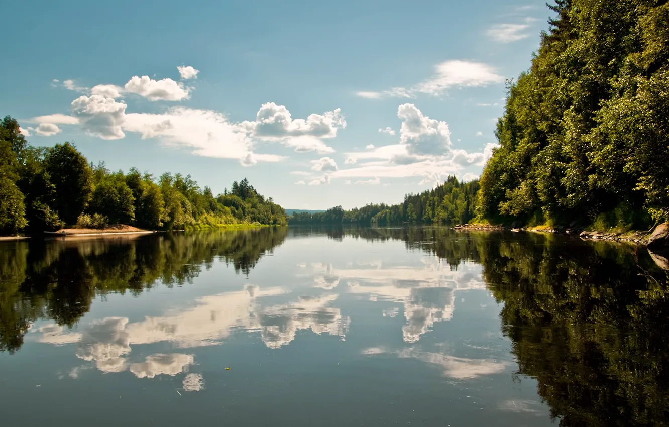 Photo wallpaper clouds, reflection, river