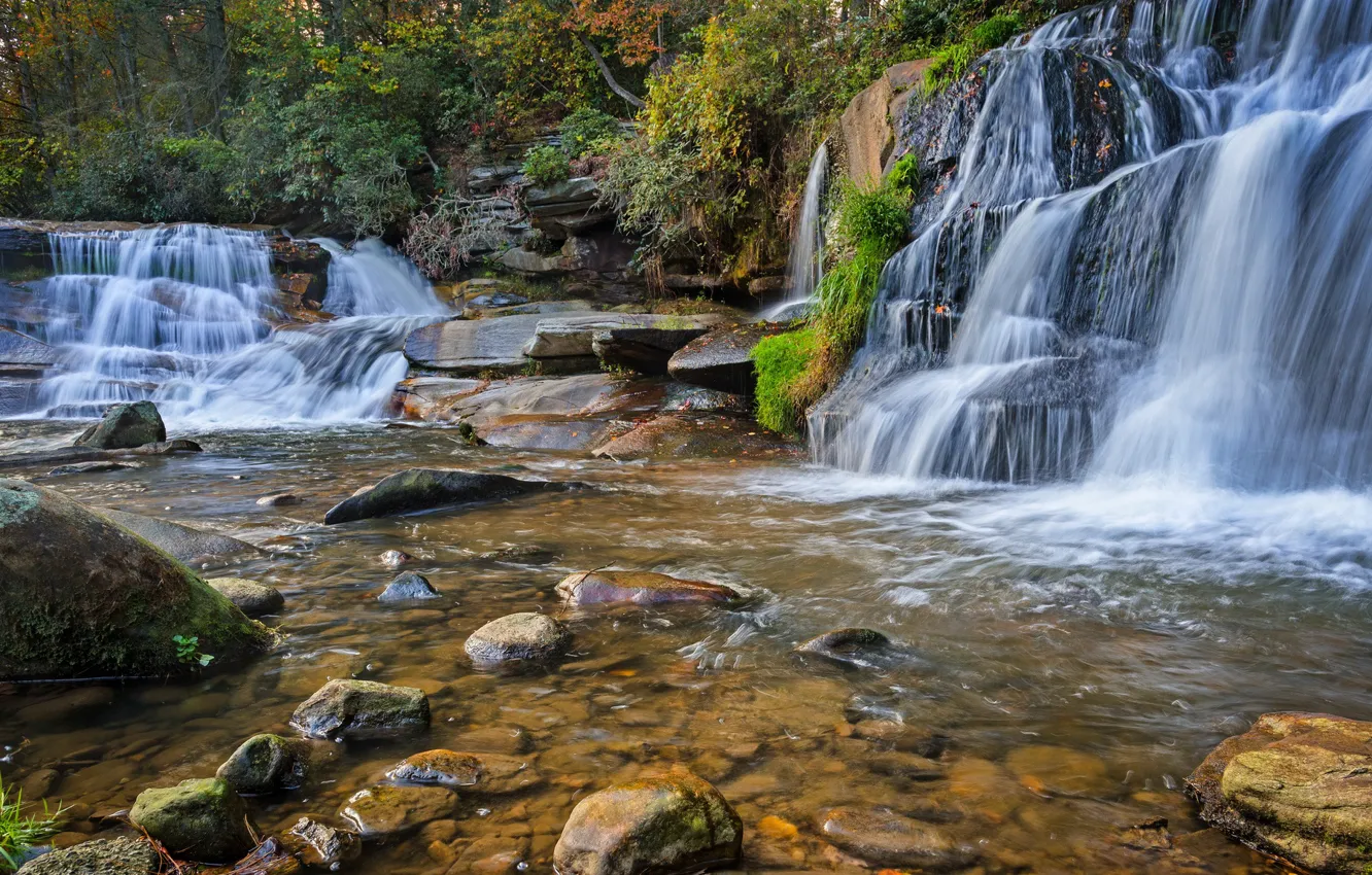 Photo wallpaper water, lake, stones, waterfall, stream