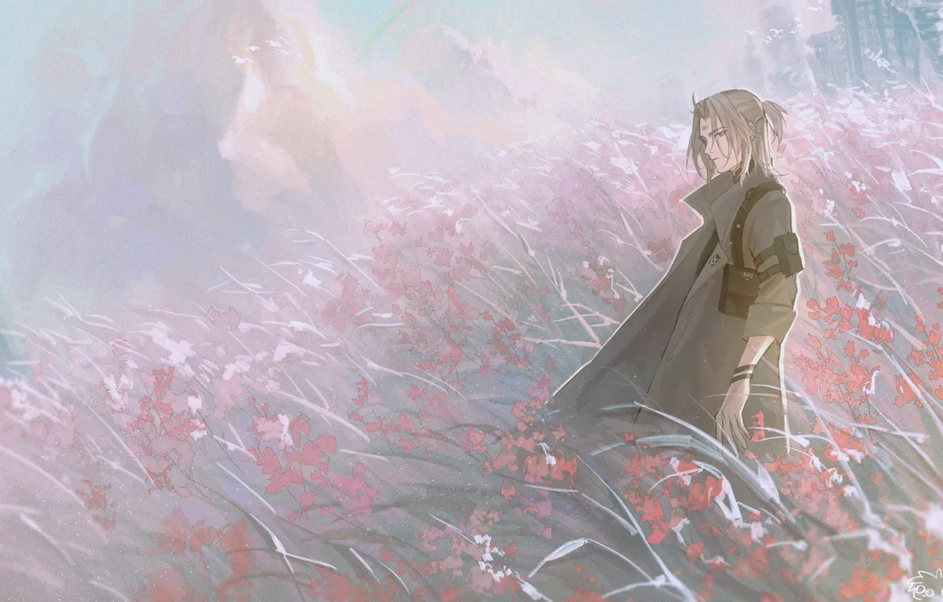 Photo wallpaper the sky, flowers, guy, Watanabe, Punishing: Gray Raven