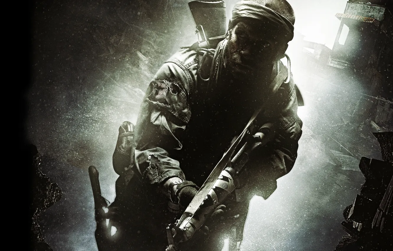 Photo wallpaper man, soldiers, knife, machine, Call of Duty, Black Ops