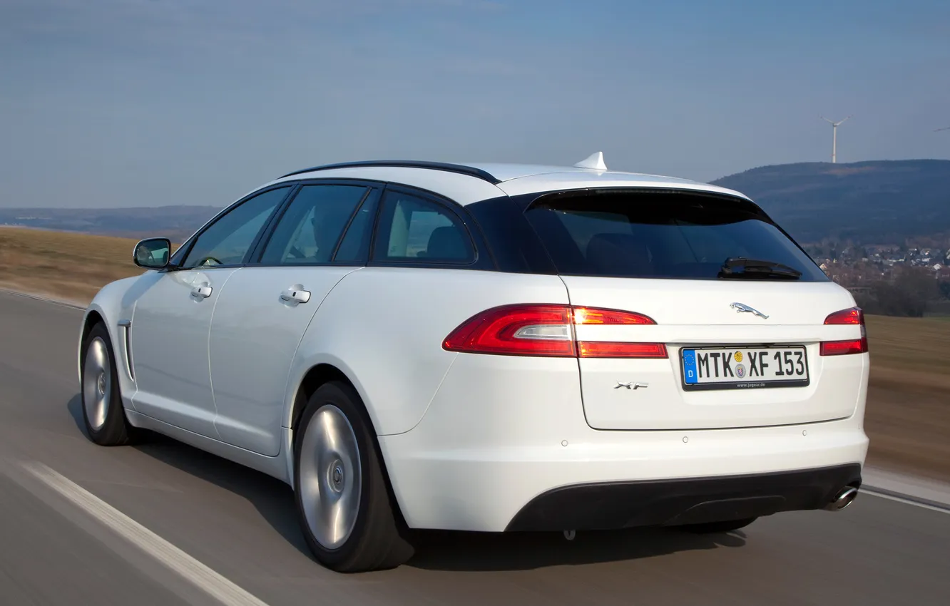 Photo wallpaper car, Jaguar, white, road, speed, Sportbrake