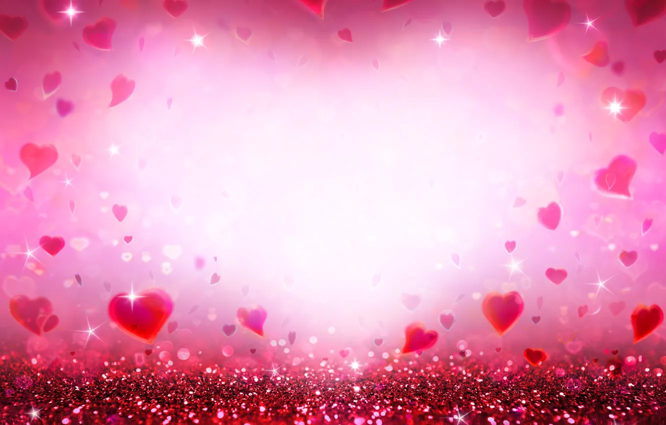 Photo wallpaper sequins, hearts, love, pink, romantic, hearts, bokeh, glitter