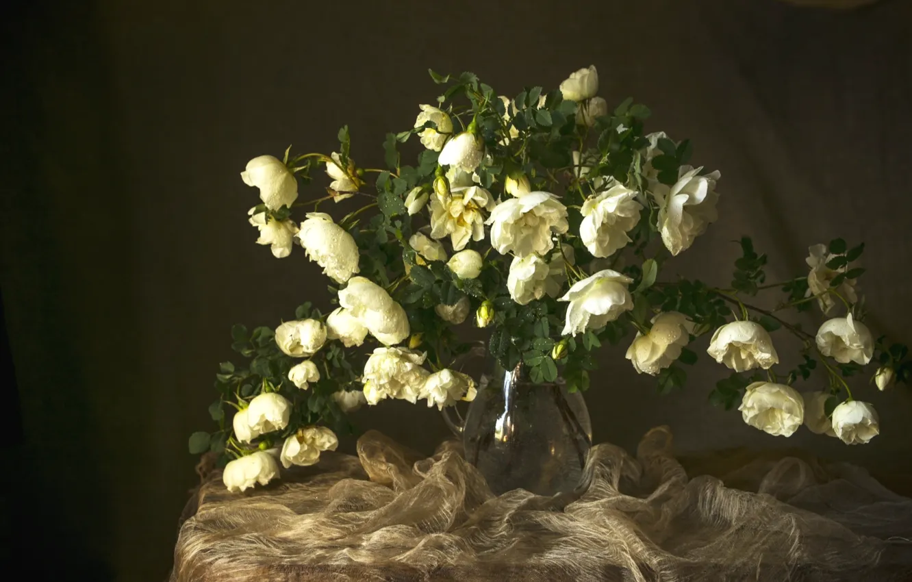 Photo wallpaper style, roses, bouquet, veil