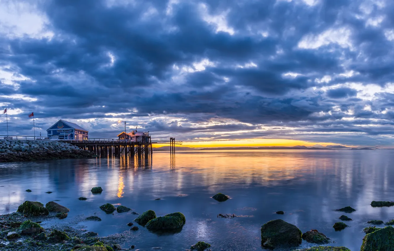 Photo wallpaper the sky, sunset, reflection, Marina, Canada, beautiful, pierce, Vancouver