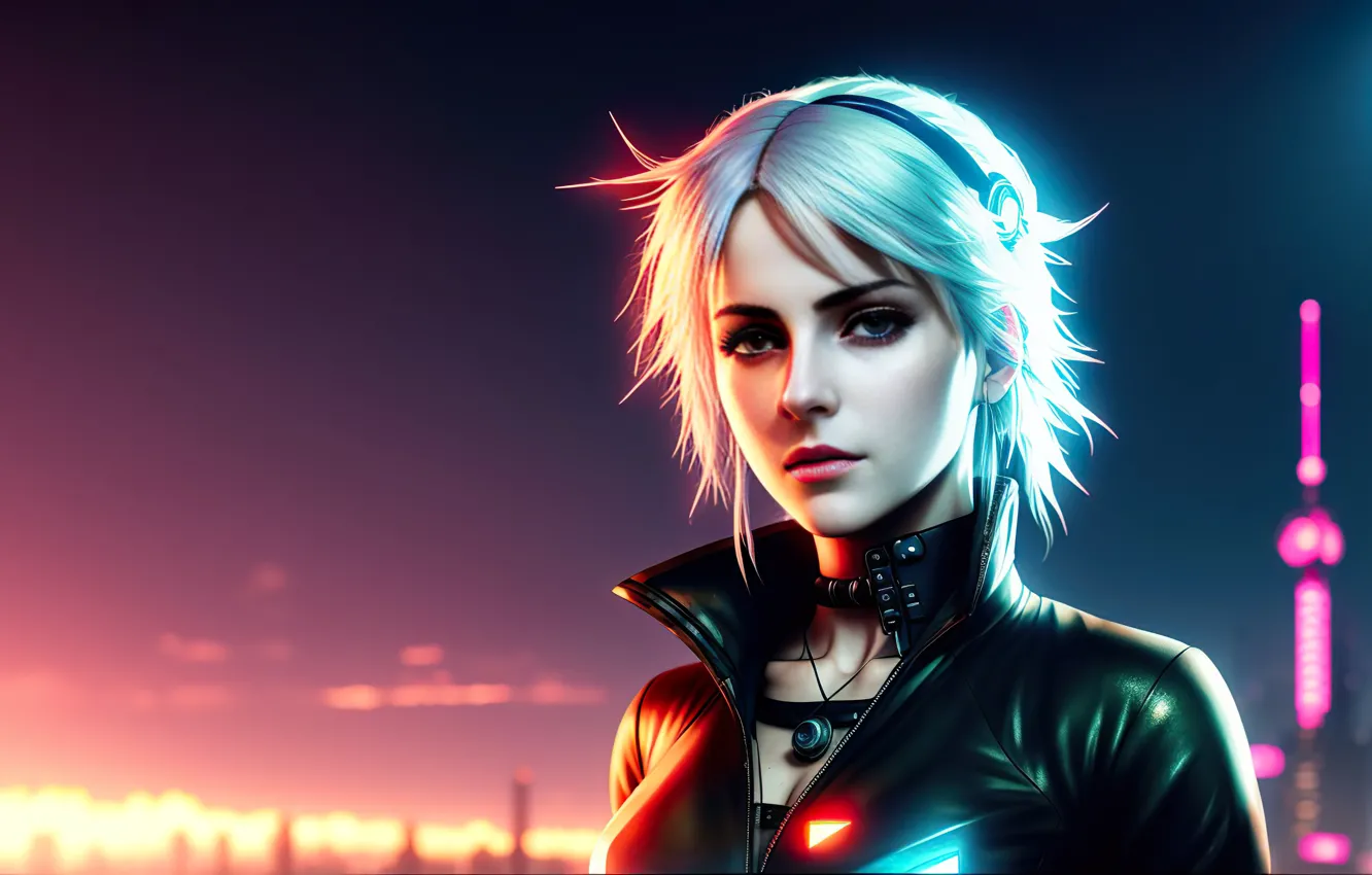 Photo wallpaper girl, art, Cyberpunk, Stable Diffusion, Neuronet, AI Art, original ai-artwork