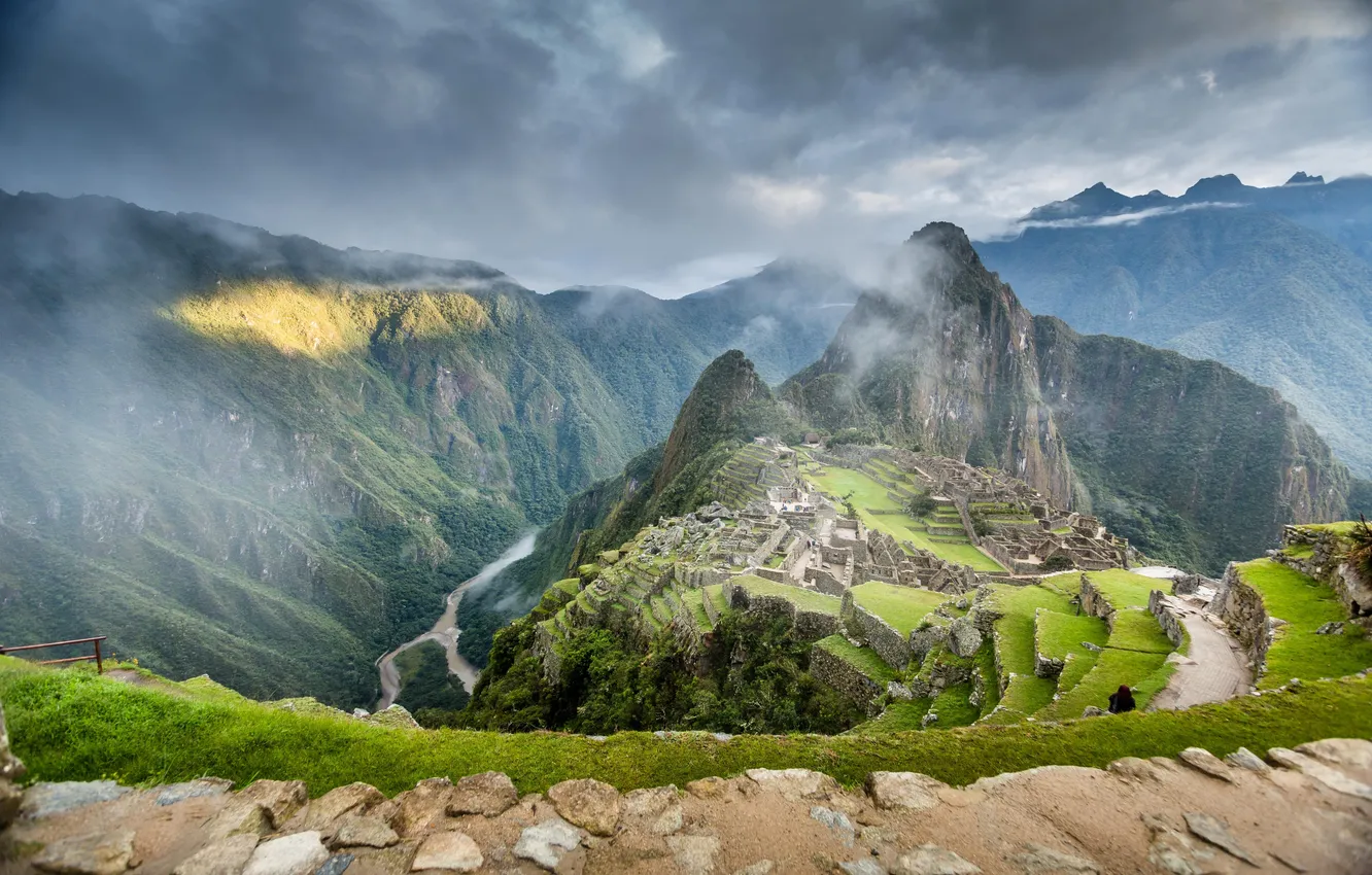 Photo wallpaper sunrise, Machu Picchu, inca trail machupicchu, landscape machupicchu, machu picchu peru