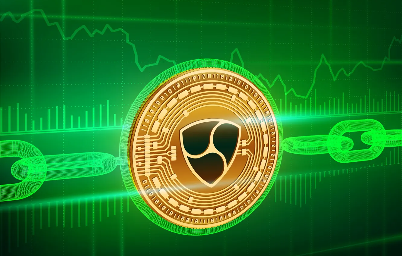 Photo wallpaper green, logo, chain, fon, coin, blockchain, xem, not