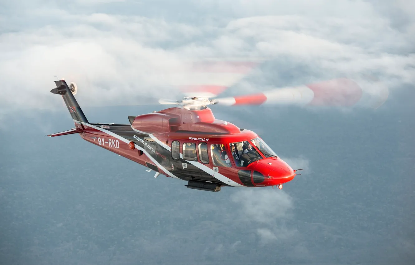 Photo wallpaper clouds, helicopter, Flies, S-76D