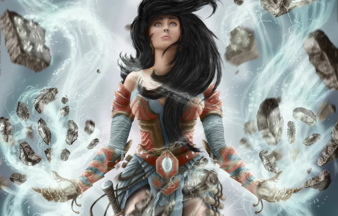 Photo wallpaper the wreckage, girl, magic, hair, art, runes, Diablo III, wizard