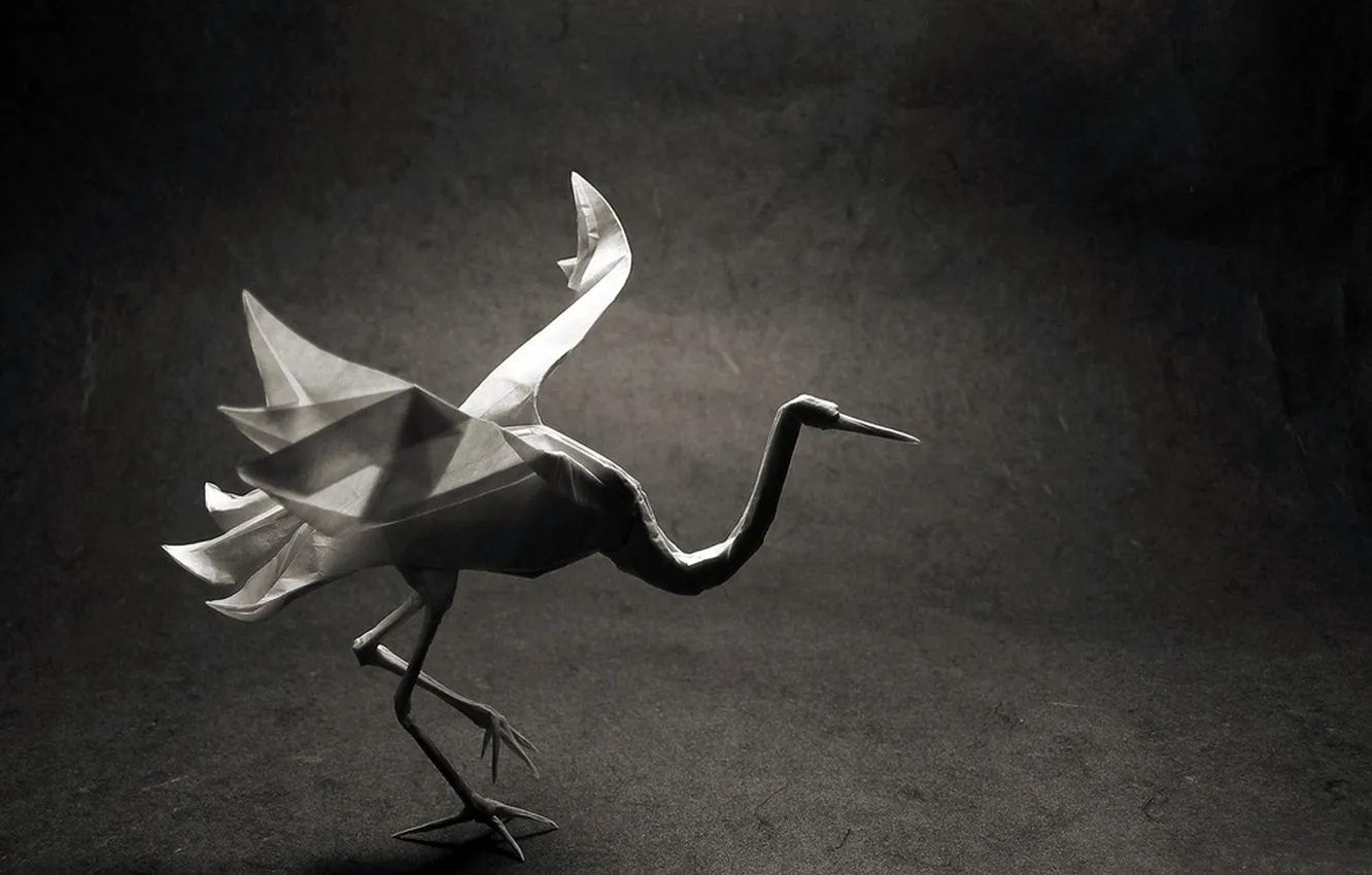 Photo wallpaper macro, paper, bird, wings, figure, stork, origami, Heron