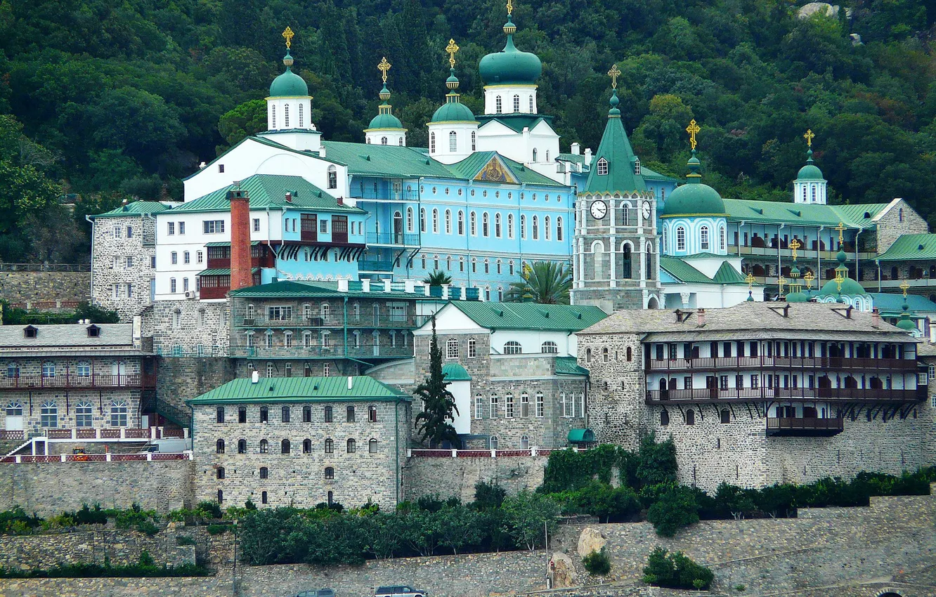 Photo wallpaper wall, Greece, Cathedral, temple, the dome, the monastery, Athos Monastery of St. Panteleimon