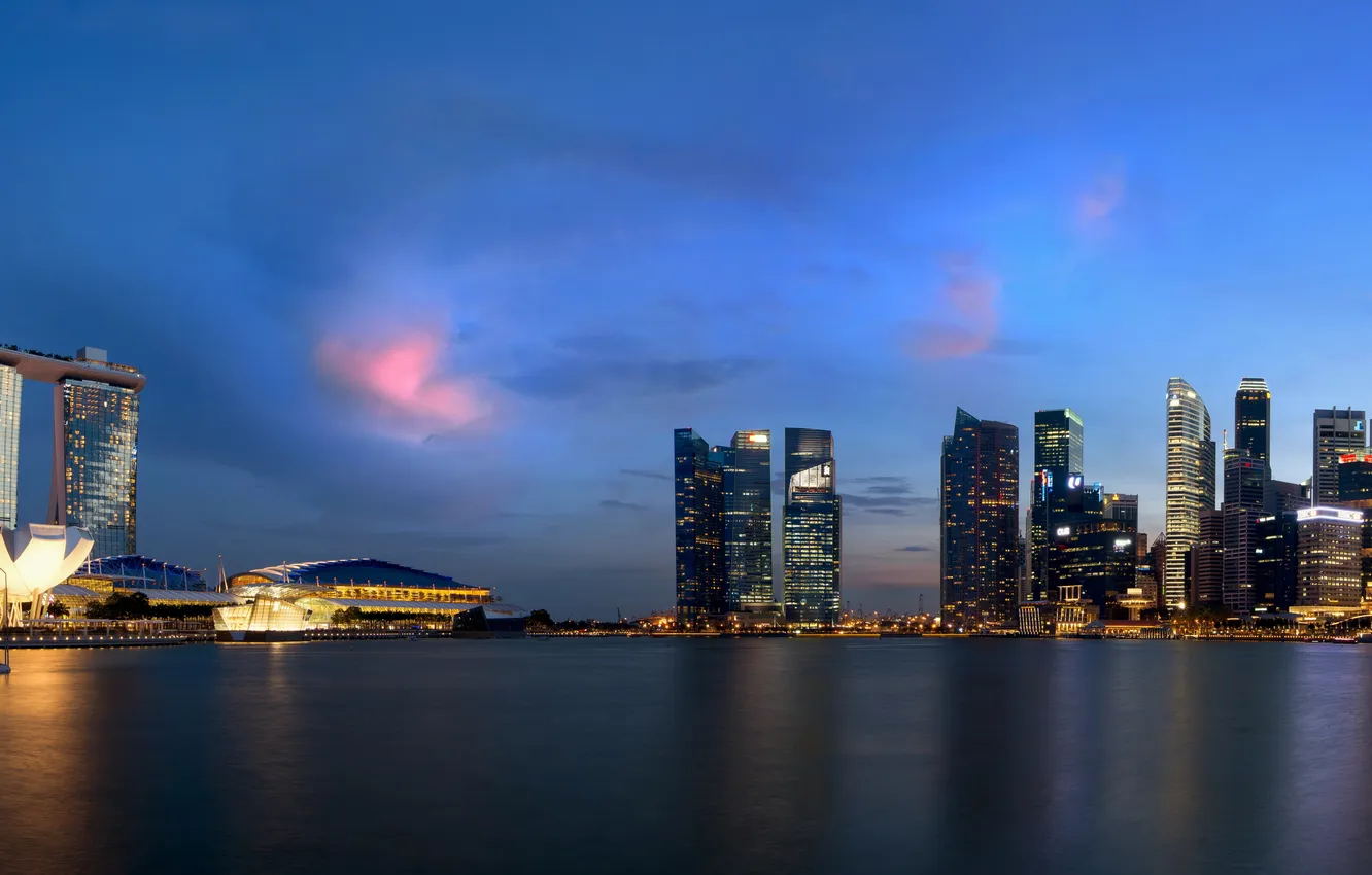 Photo wallpaper the city, the evening, panorama, skyscrapers, Singapore, Singapore, Marina Bay
