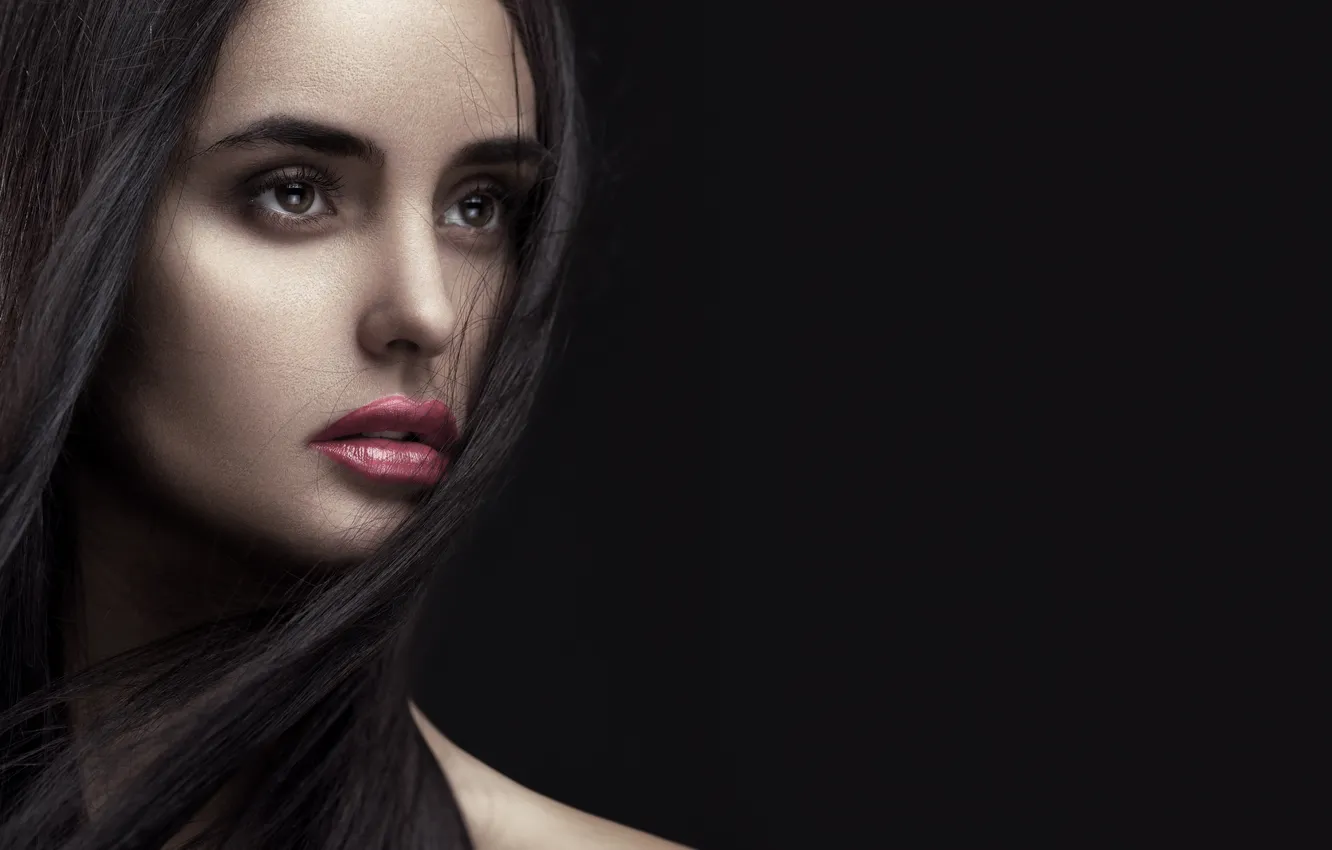 Photo wallpaper girl, face, background, model, hair, makeup, lipstick, lips. look