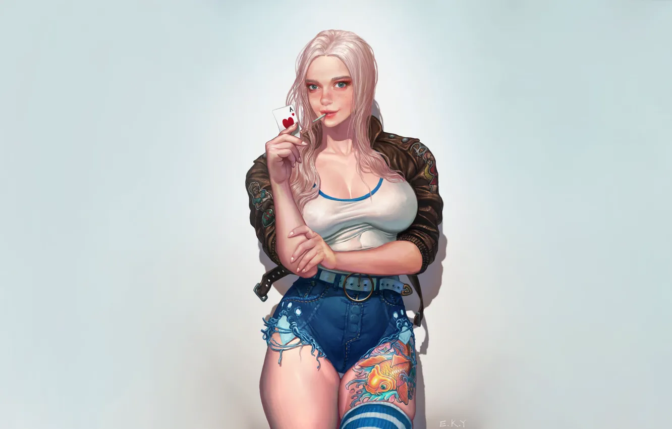 Photo wallpaper girl, style, map, figure, tattoo, blonde, tattoo, form