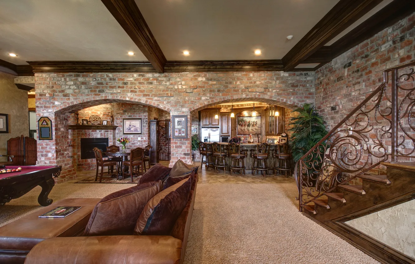 Photo wallpaper design, interior, pillow, the ceiling, ladder, living room