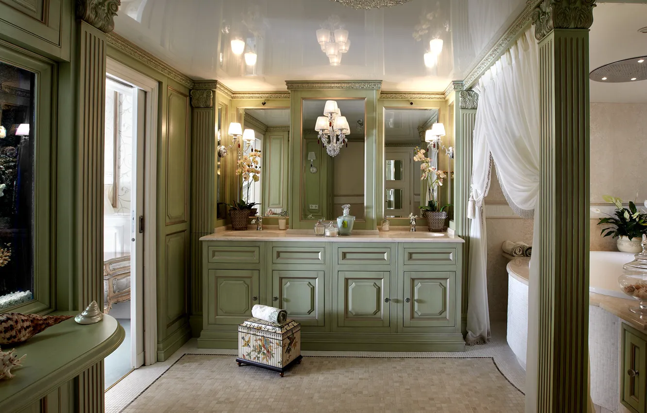 Photo wallpaper design, interior, mirror, bathroom