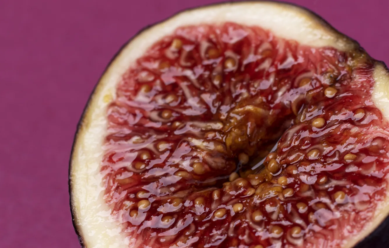Photo wallpaper macro, close-up, fruit, pink background, seeds, halves, bokeh, figs