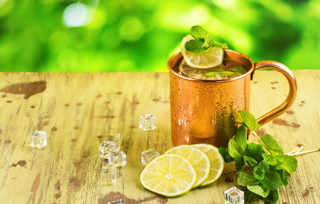 Photo wallpaper Moscow, spearmint, mug, slices, rum, soda, recipe, mule
