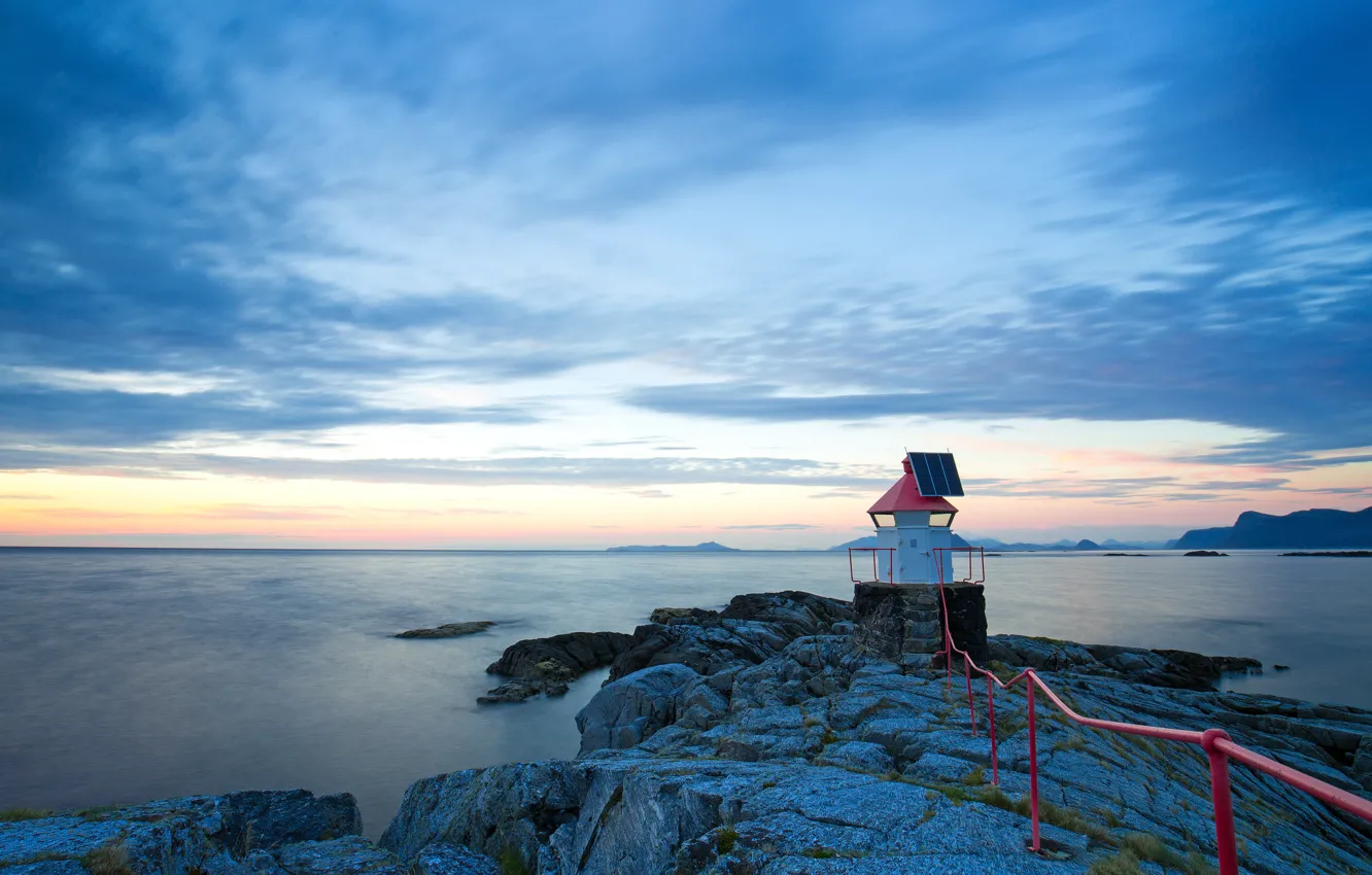 Photo wallpaper rocks, coast, lighthouse, Norway, Møre and Romsdal