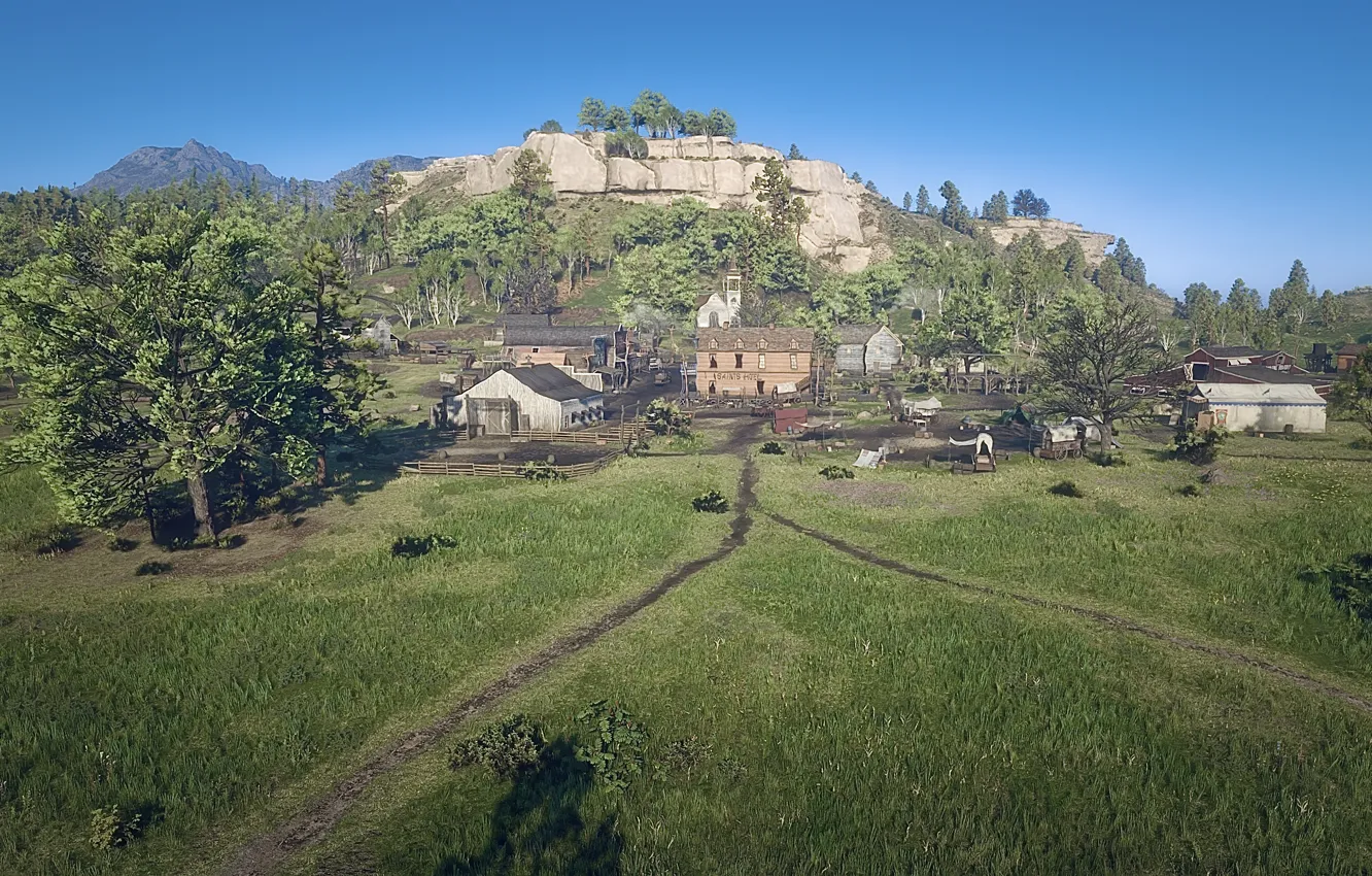 Photo wallpaper city, HDR, game, sky, trees, wood, rocks, valentine